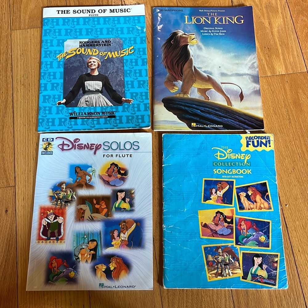 Three Disney Music books song books plus the sound of music